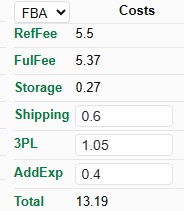 Entering real costs in Sellerat Chrome extension