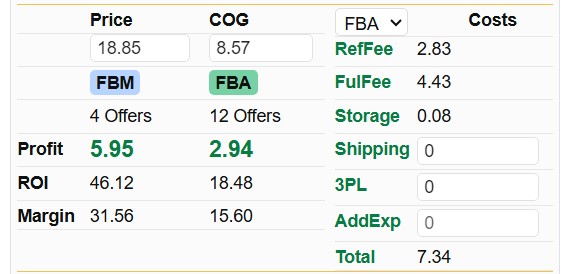 Chrome extension SELLERAT. Profitability Calculator - Analyze Amazon product profitability with detailed insights into expenses, profit margins, ROI, and seller fees for FBA and FBM